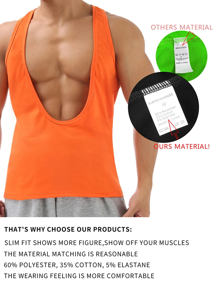 Muscle Tank Vest Men's Sports Sleeveless Shirts Sexy Deep V Neck Loose Summer Vests Solid Color T Shirts Fitness Gmy Tops