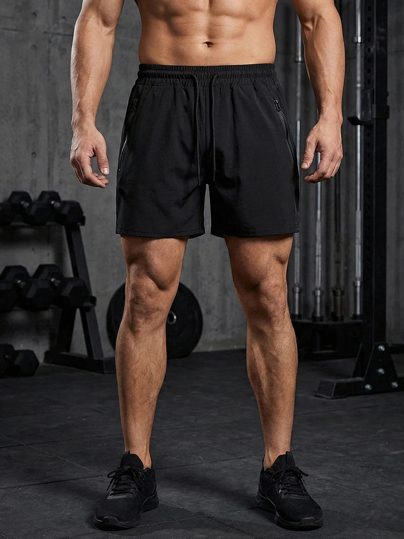 Men's Gym Workout Running Shorts with Zipper Pockets Mesh Liner Summer Sports Athletic Quick Dry Stretchy Shorts Swim Trunks