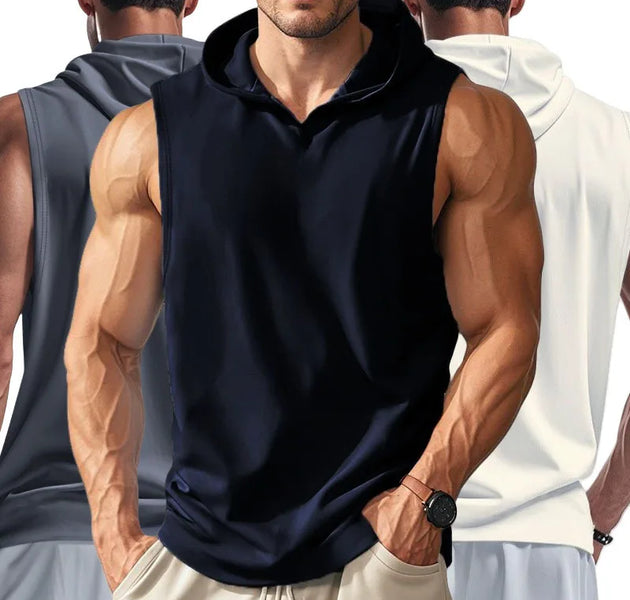 Men's Running Tank Tops Sleeveless Gym Sport T-shirt Fitness Training Workout Tee Tops Sportwear Hooded Solid Summer Men Vest