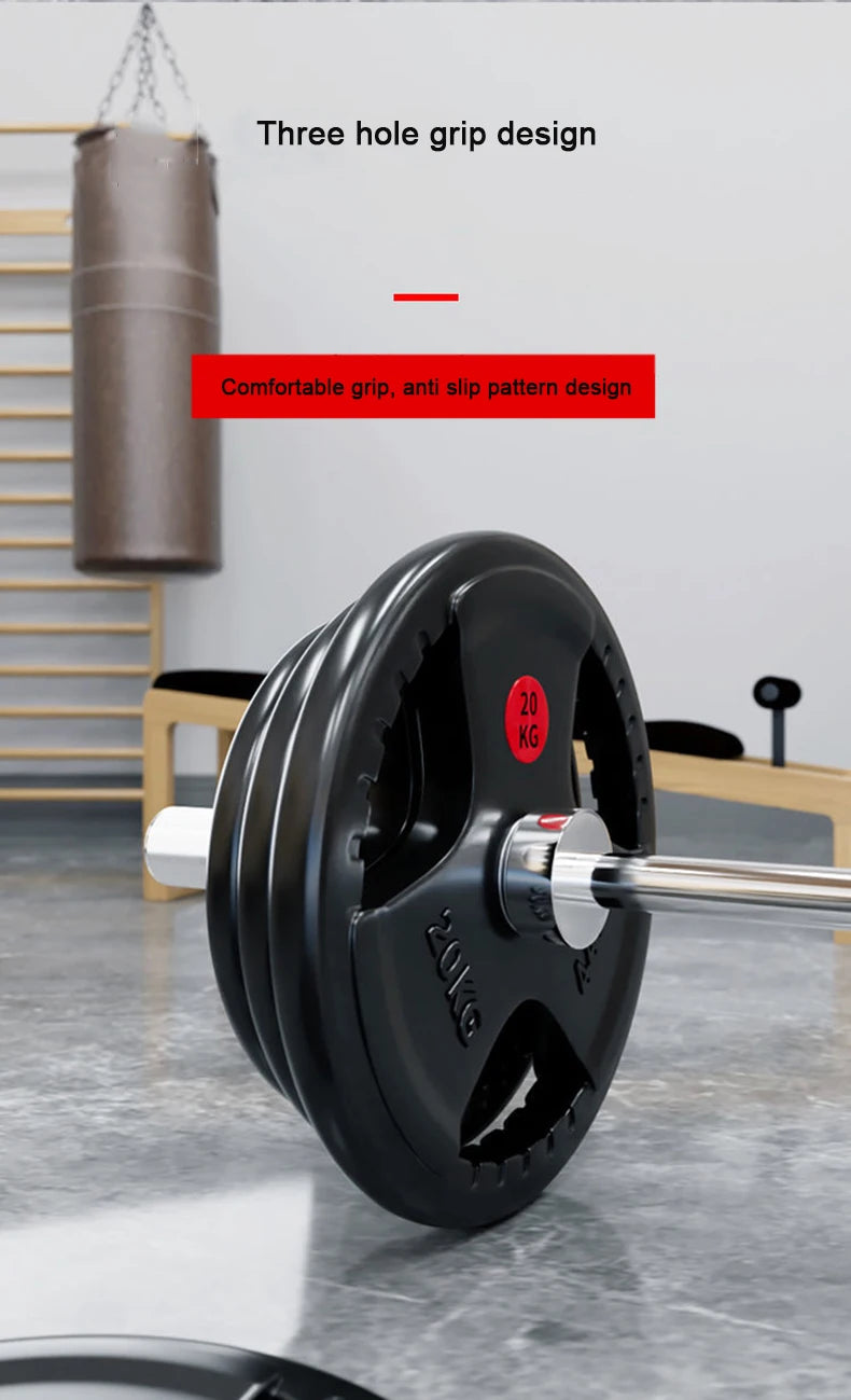 Weightlifting Hard Pull Rubber Barbell Plates Large Hole Bar Barbell Plates Three Hole Handheld Barbell