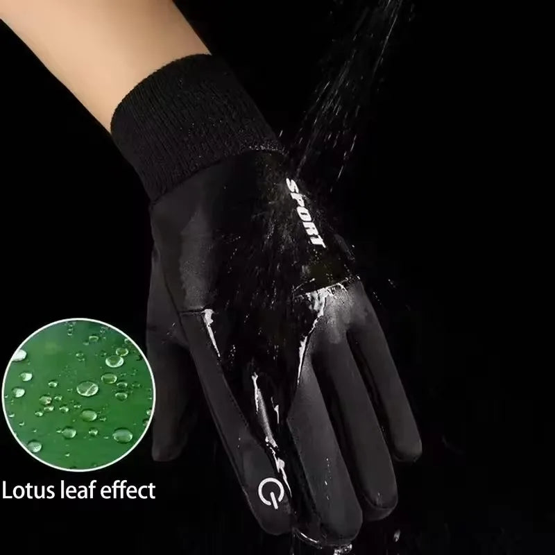 Black Winter Fleece Gloves Full Fingers Waterproof Touch Screen Cycling Outdoor Sports Running Motorcycle Ski Warm