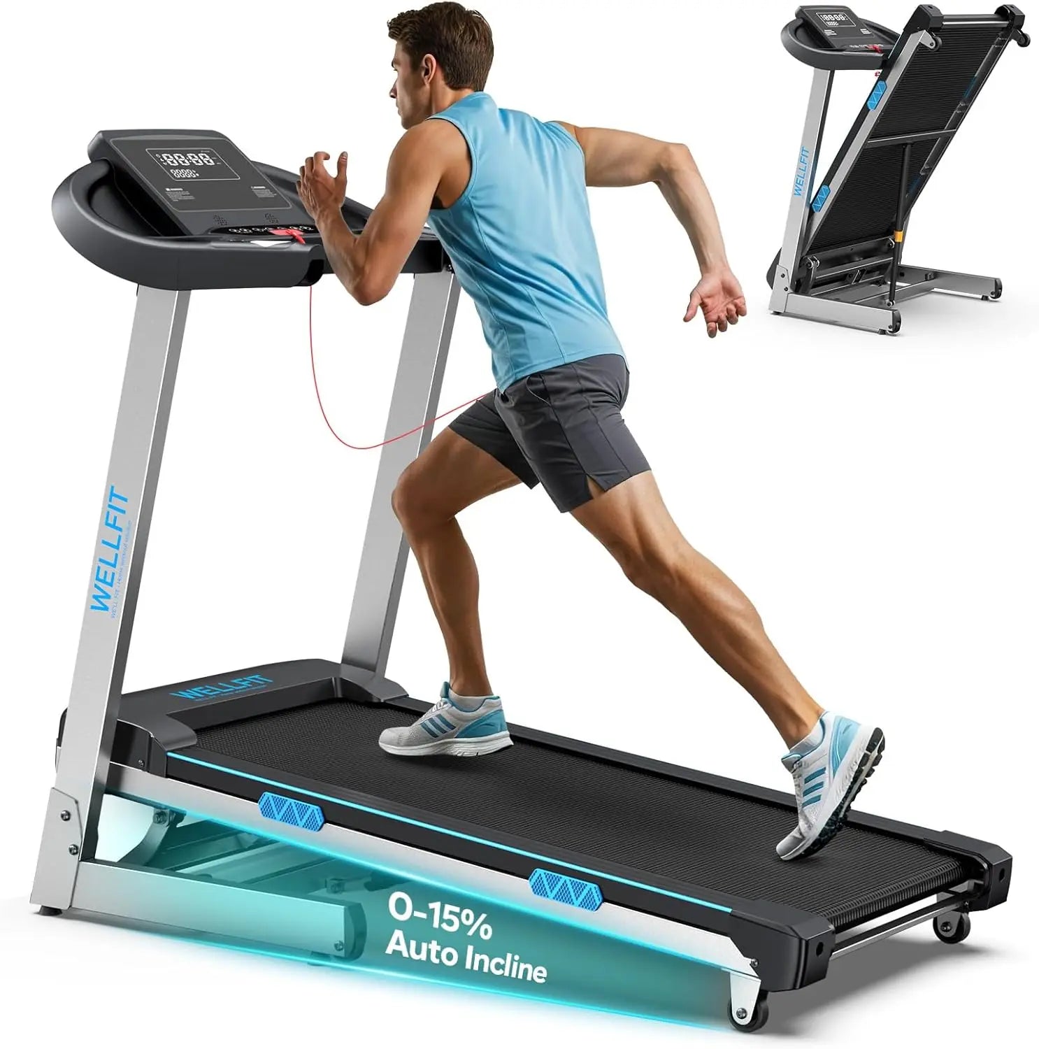 Treadmill with 15% Auto Incline, 400lbs Treadmills with Handlebar for Home, Voice Control Mute Remote, Under Desk, Customized