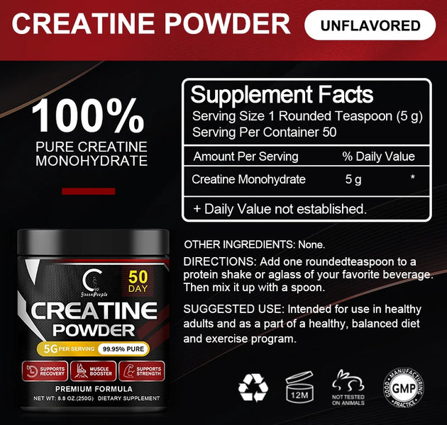 GPGP GreenPeople Creatine Monohydrate Powder Creatine Powder Muscle Recovery Muscle Builder for Men & Women Workout Supplements