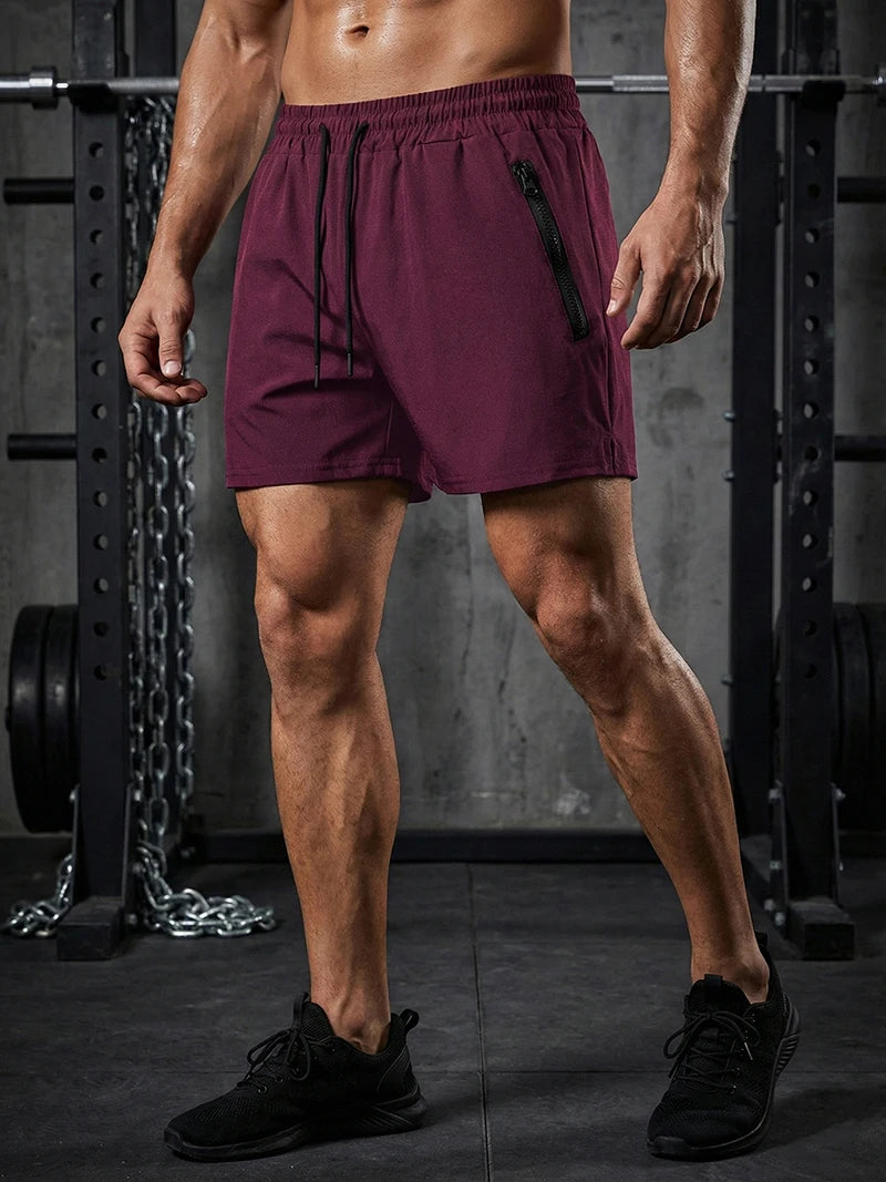 Men's Gym Workout Running Shorts with Zipper Pockets Mesh Liner Summer Sports Athletic Quick Dry Stretchy Shorts Swim Trunks