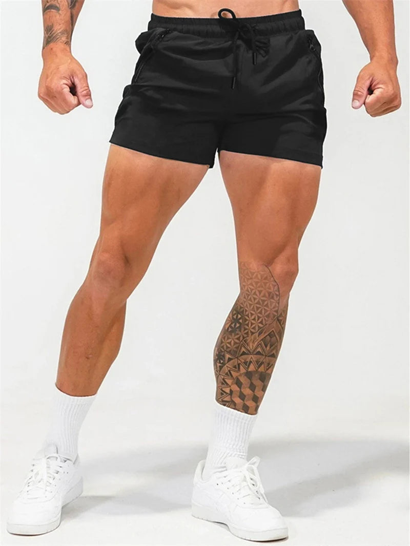 Men's Gym Workout Running Shorts with Zipper Pockets Mesh Liner Summer Sports Athletic Quick Dry Stretchy Shorts Swim Trunks