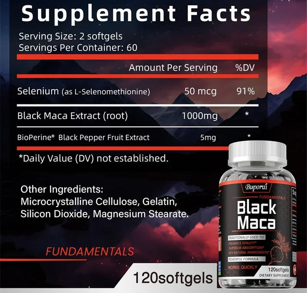 Black Maca Supplement - Increase Muscle Mass, Hormone Balance, Improve Energy and Endurance, Super Absorption, Relieve Fatigue