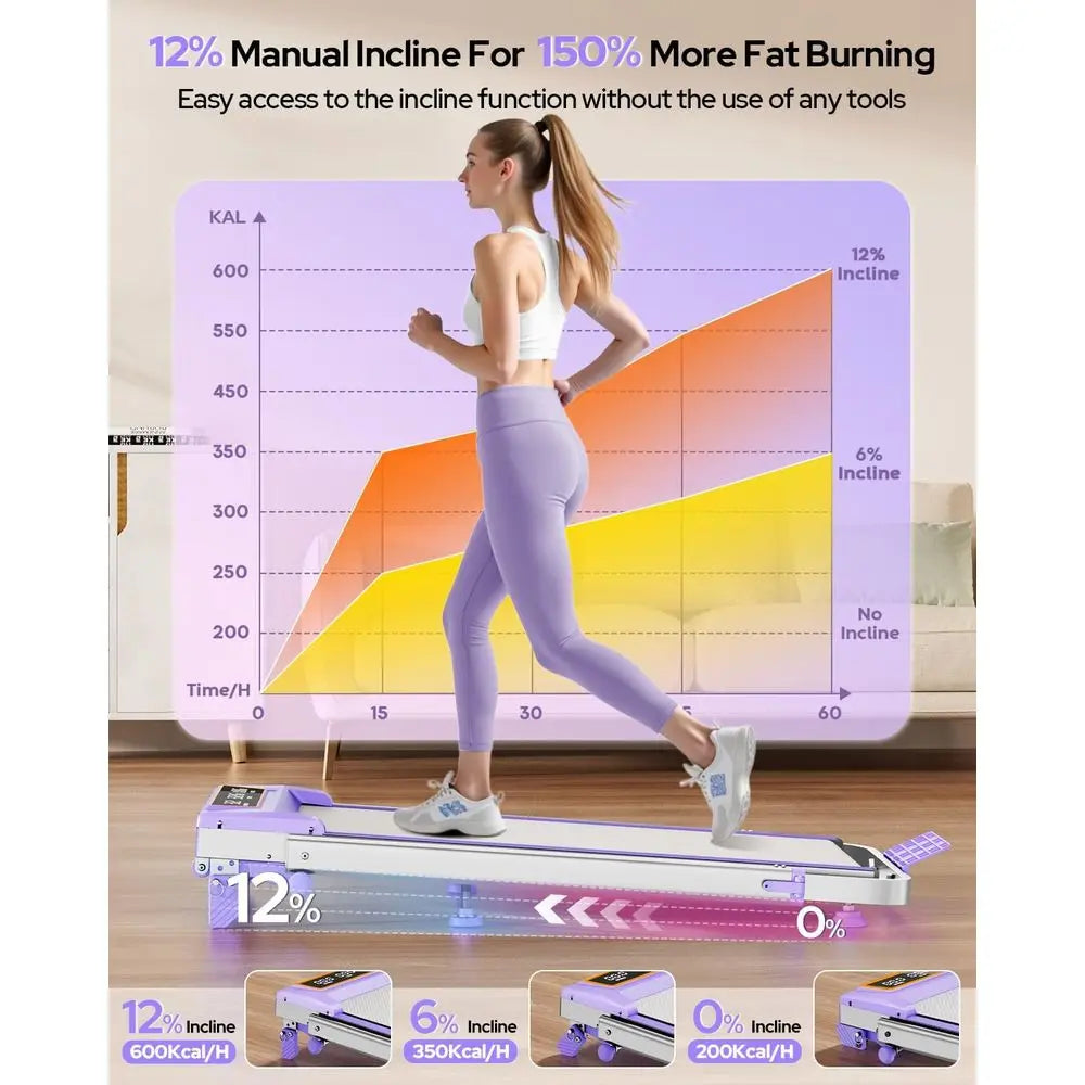 Portable 3.5HP Electric Treadmill with 12% Incline, Adjustable Height, Handle Bar, Under Desk Design, 350LBS Capacity, LED Displ