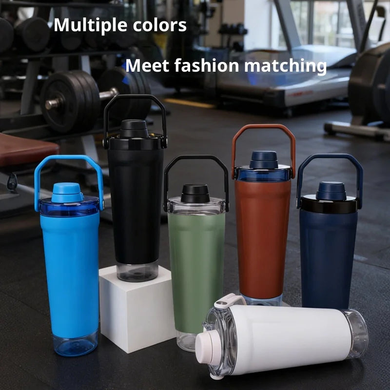 New Double-layer Protein Powder Shaker Cup, 304 Stainless Steel Insulated Sports and Gym Water Cup with Storage Compartment