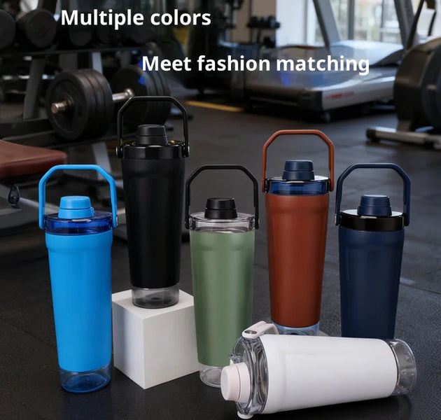 New Double-layer Protein Powder Shaker Cup, 304 Stainless Steel Insulated Sports and Gym Water Cup with Storage Compartment