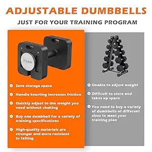 9-in-1 50LB Adjustable Square Dumbbells Set, Quick-Lock, Free Weights with Multi Weight Options
