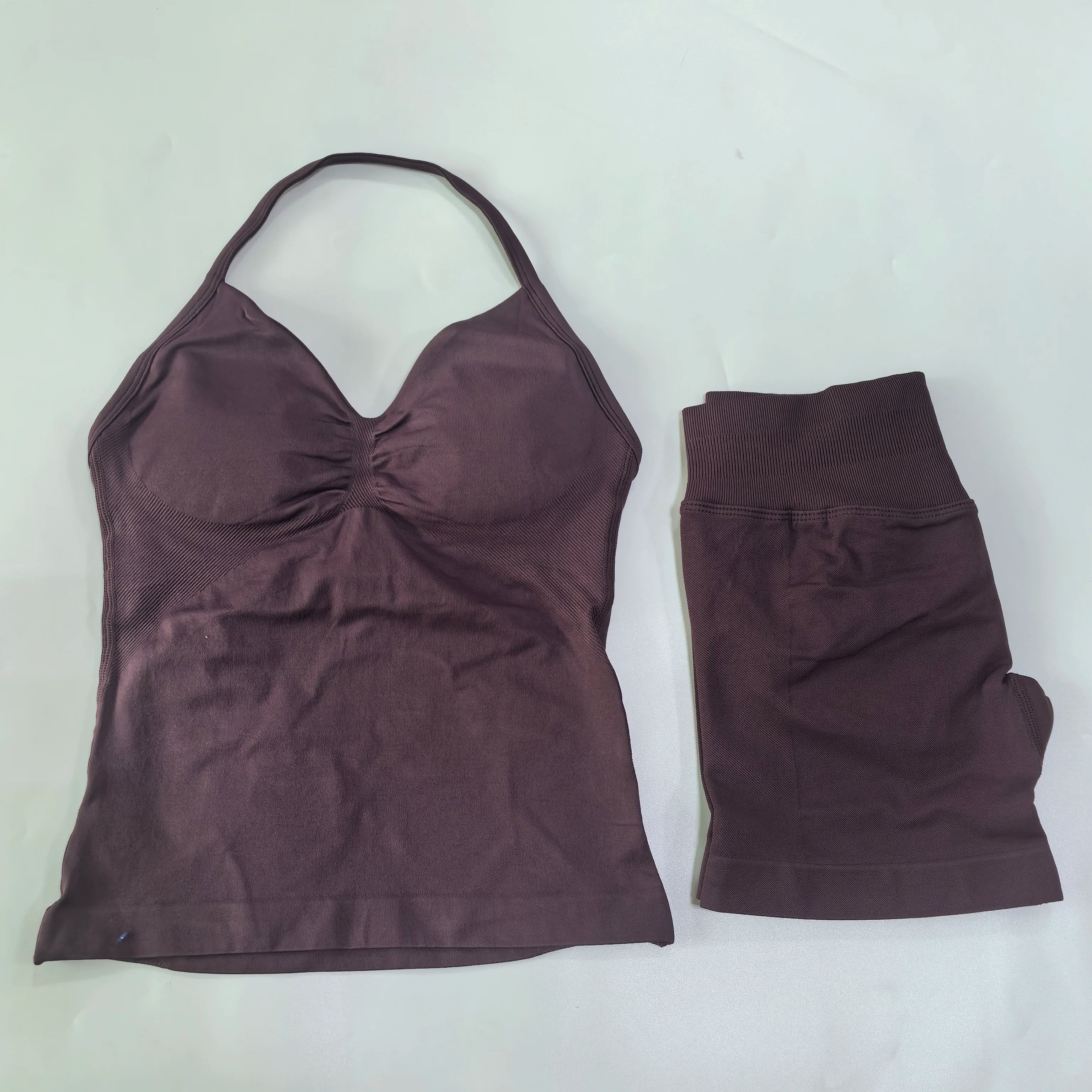 2Pcs Gym Set Women Backless Tank Tops High Waist Scrunch Seamless Shorts Gym Suit Fitness Clothes Activewear Workout Set
