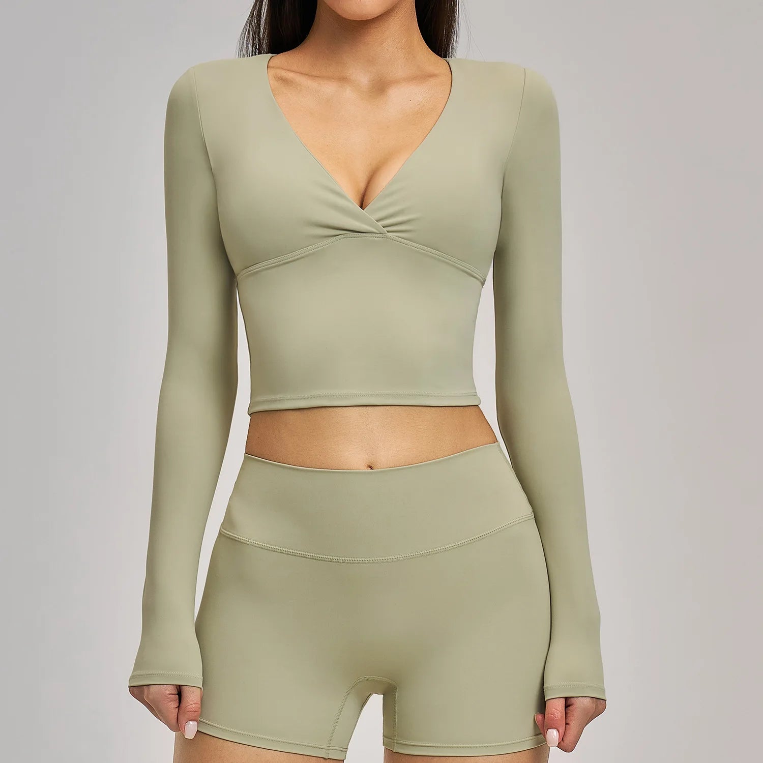 JUREN Yoga Long Sleeve Workout Top Gym Pilates Clothes Women Active Wear Sports Shirt Elastic Fitness Yoga Casual Running Shirts