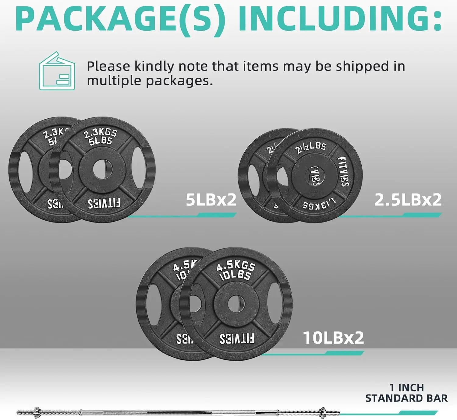 45-Pound Standard Weight Plates Set with 5FT Barbell and Star Locks, Multiple Styles for Home Gym