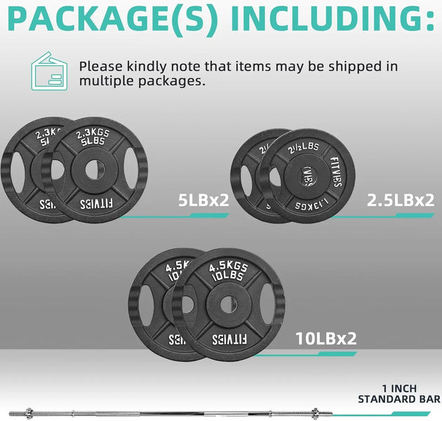 45-Pound Standard Weight Plates Set with 5FT Barbell and Star Locks, Multiple Styles for Home Gym