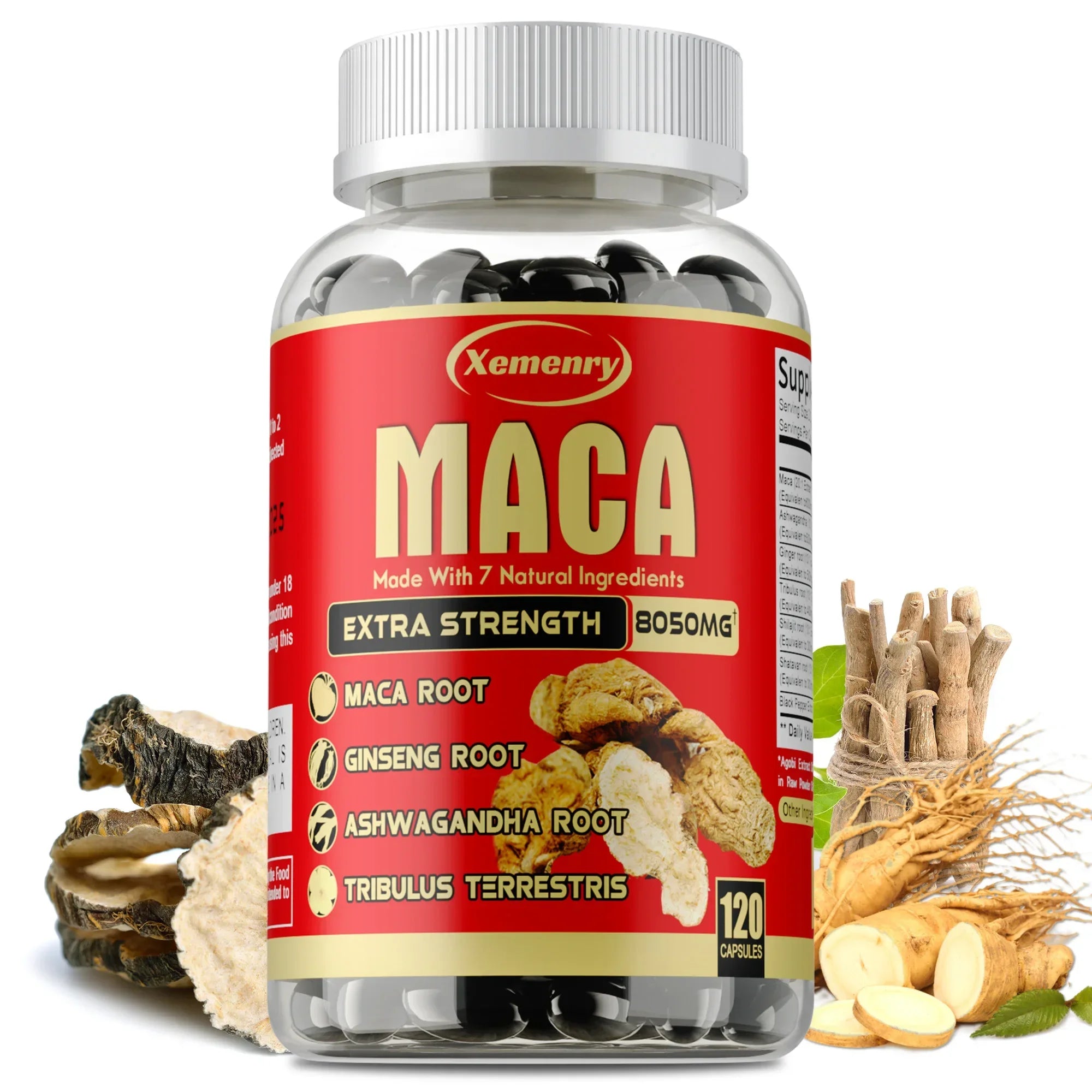 Maca Root Capsules - with Ginseng & Ashwagandha, to Support Energy, Endurance and Performance, Muscle Mass Improve