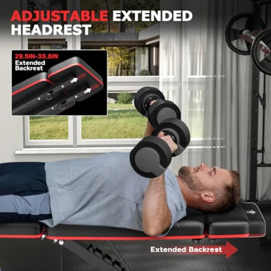 Foldable Workout Bench Adjustable Weight Bench for Home Gym with Leg Extension Preacher Pad Extended Headrest Collapsible Bench
