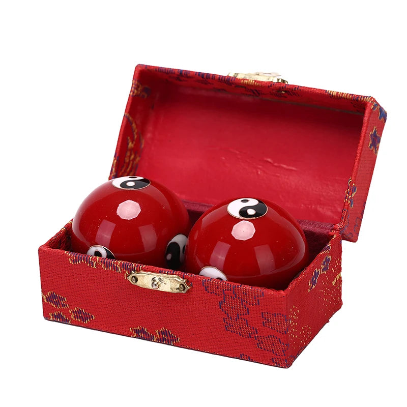 Chinese Yin Yang Meditation Balls | Red Lacquer Finish With Chromatherapy For Stress Relief & Hand Exercise