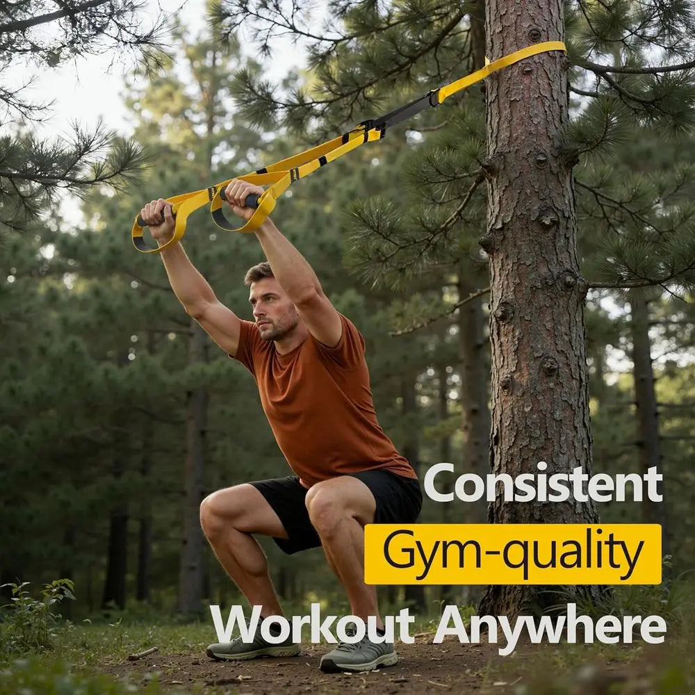 Suspension Fitness Trainer System with Integrated Door Anchor, All-in-One Bodyweight Resistance Straps for Home Gym, Heavy Duty