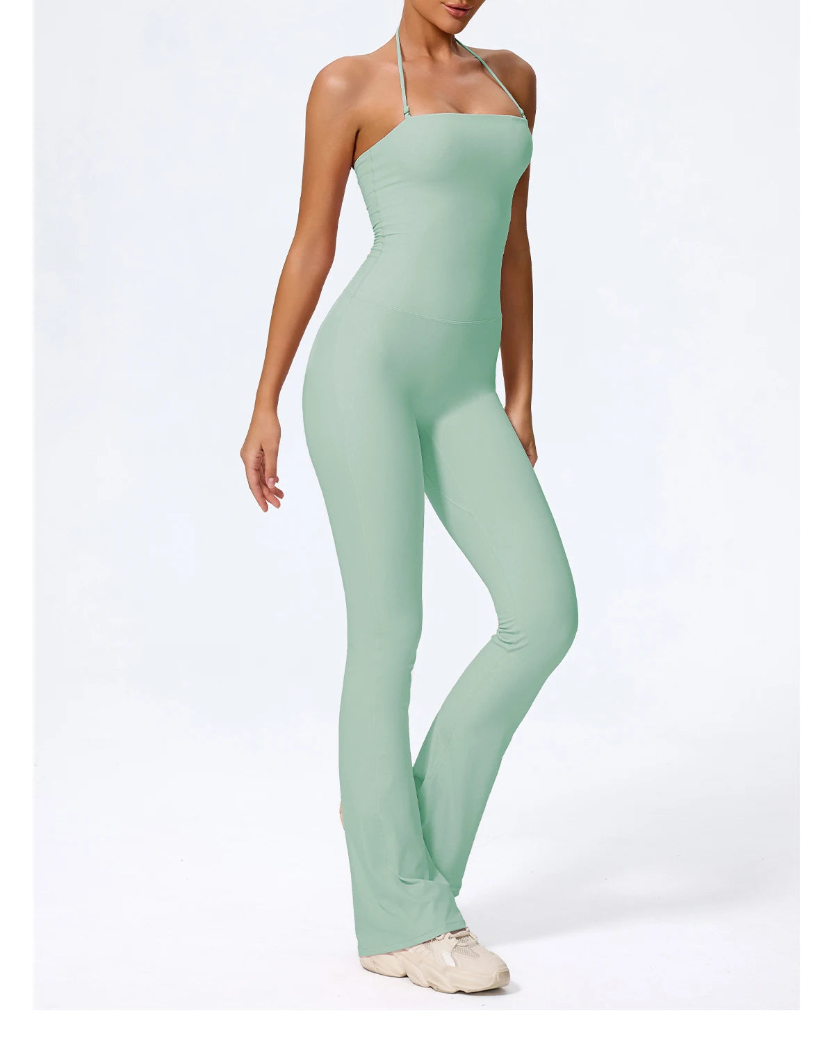 Ctenkevet New Women Sleeveless Hang Neck Jumpsuit Backless Flared Activewear Female Yoga Clothes Sport Outfit For Woman Overalls