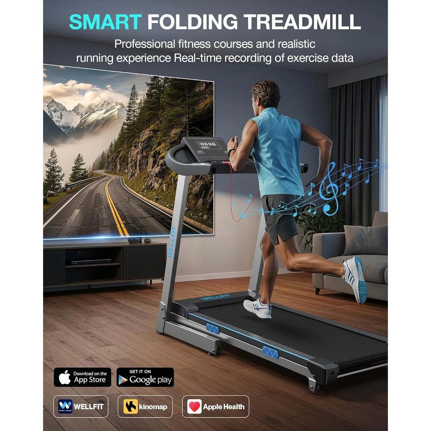 Treadmill with 15% Auto Incline, 400lbs Treadmills with Handlebar for Home, Voice Control Mute Remote, Under Desk, Customized