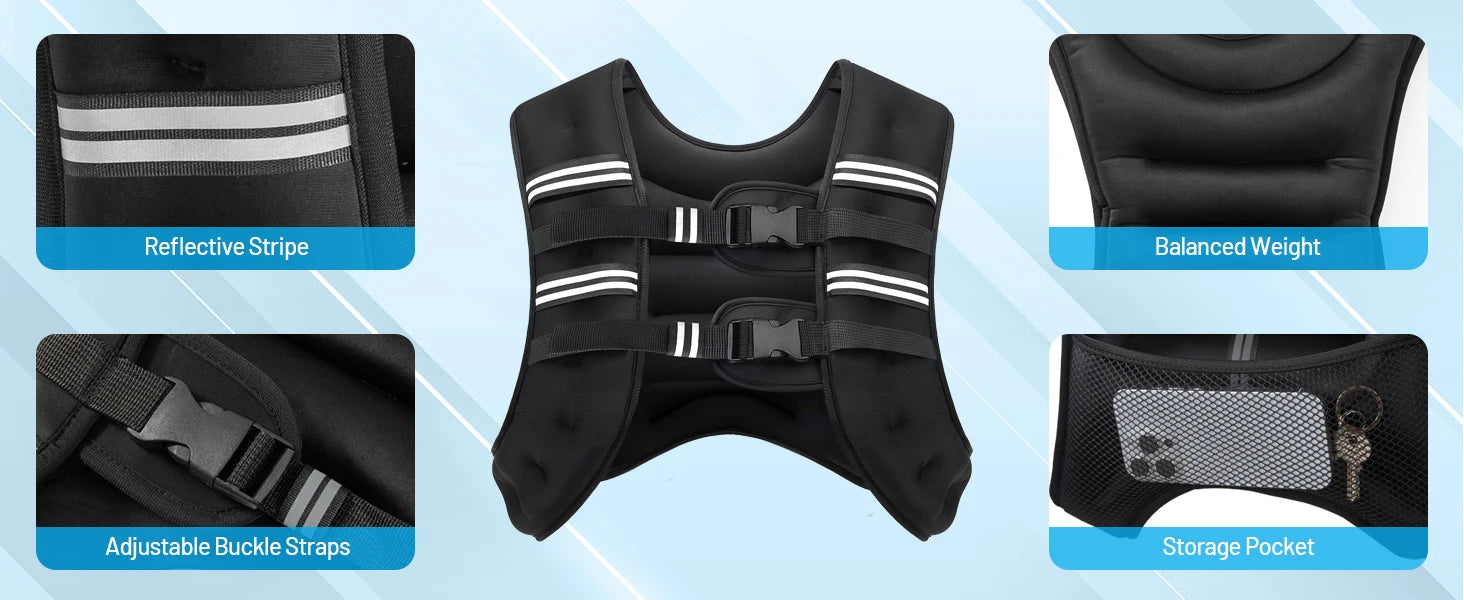 Weighted Vest，Men 6 Pound/8 Pound/12 Pound/16 Pound/20 Pound/30 Pound，Women with reflective stripes，Adjustable Weighted Vest，Sui