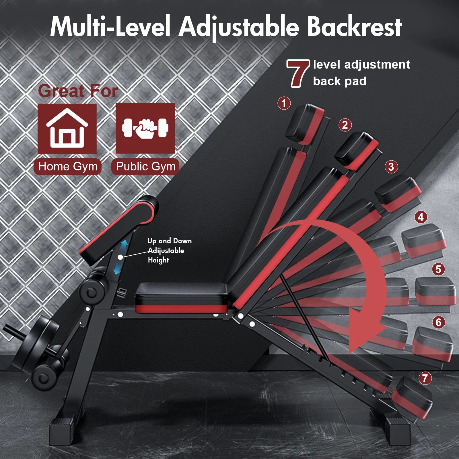 7-Level Foldable Adjustable Weight Dumbbell Bench Incline Multifunctional Bench/Headrest Leg Extended 770 lbs for Home Workouts