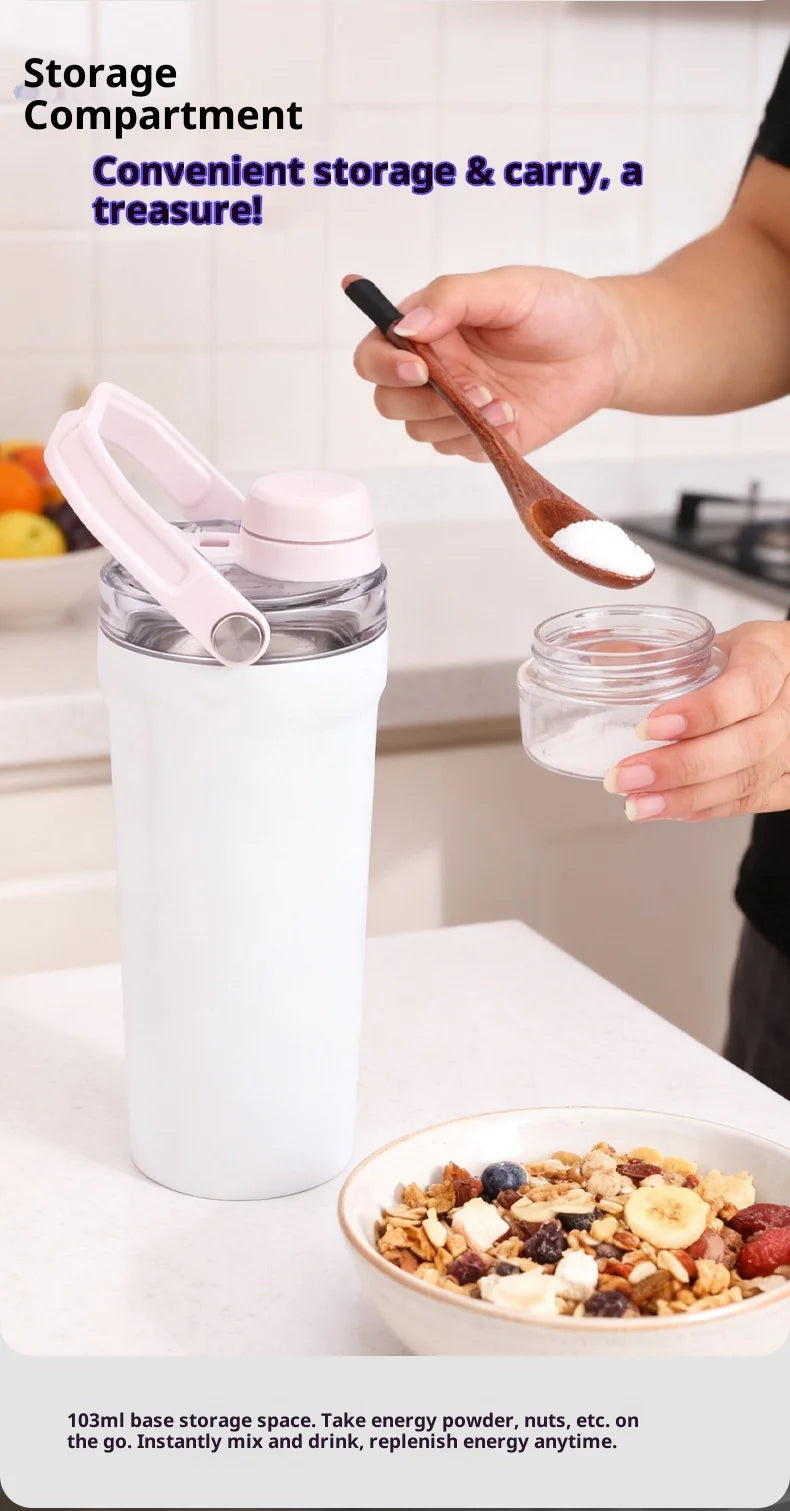 New Double-layer Protein Powder Shaker Cup, 304 Stainless Steel Insulated Sports and Gym Water Cup with Storage Compartment