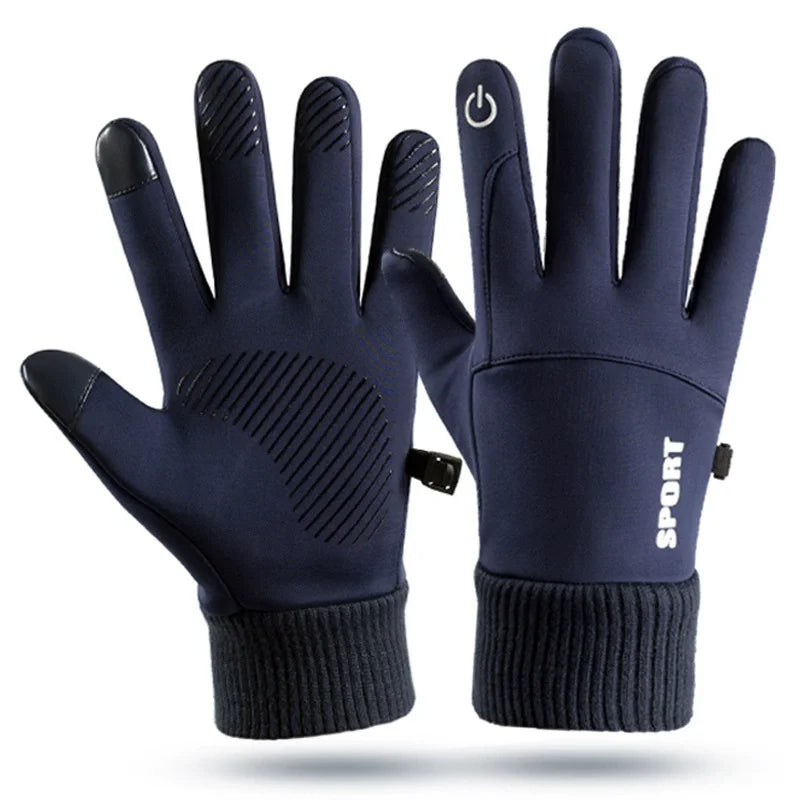 Black Winter Fleece Gloves Full Fingers Waterproof Touch Screen Cycling Outdoor Sports Running Motorcycle Ski Warm