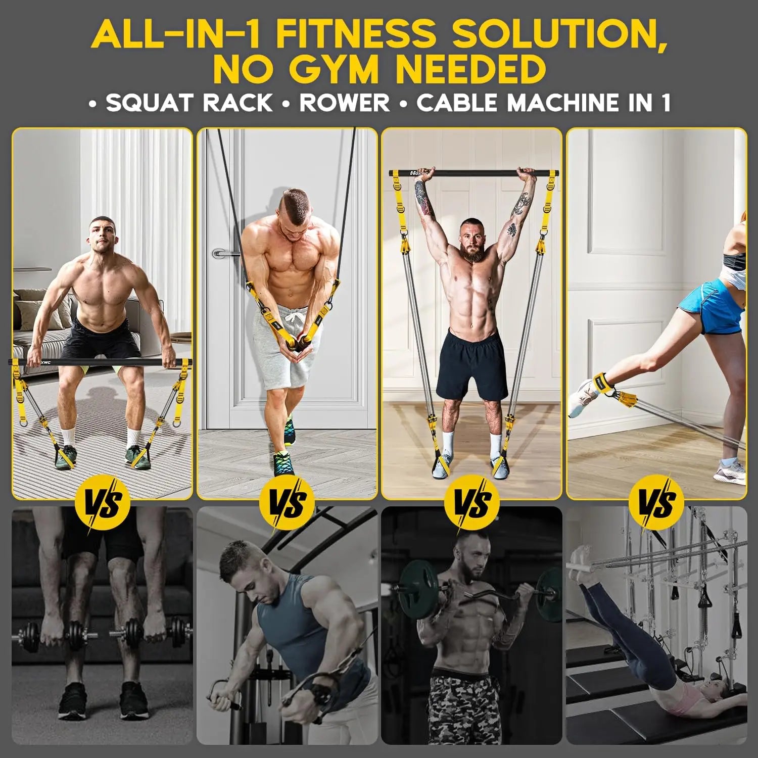 Portable Pilates Bar Kit with Adjustable Resistance Bands, Home Gym Full Body Workout Equipment for Strength Training