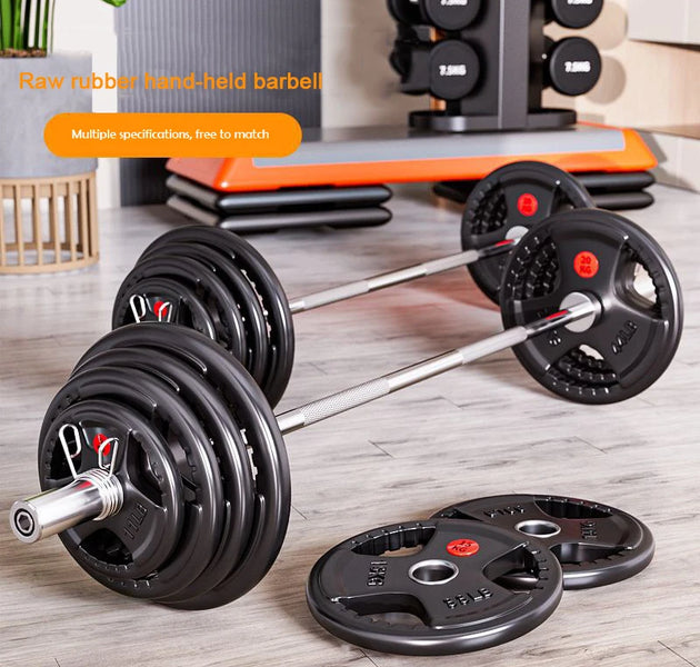 Weightlifting Hard Pull Rubber Barbell Plates Large Hole Bar Barbell Plates Three Hole Handheld Barbell