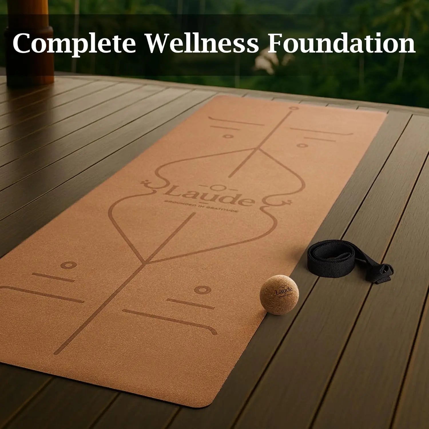 Eco-Friendly Cork Yoga Mat Set with Non-Slip Grip, Thick Cushioning, and Alignment Lines for Comfortable Workouts