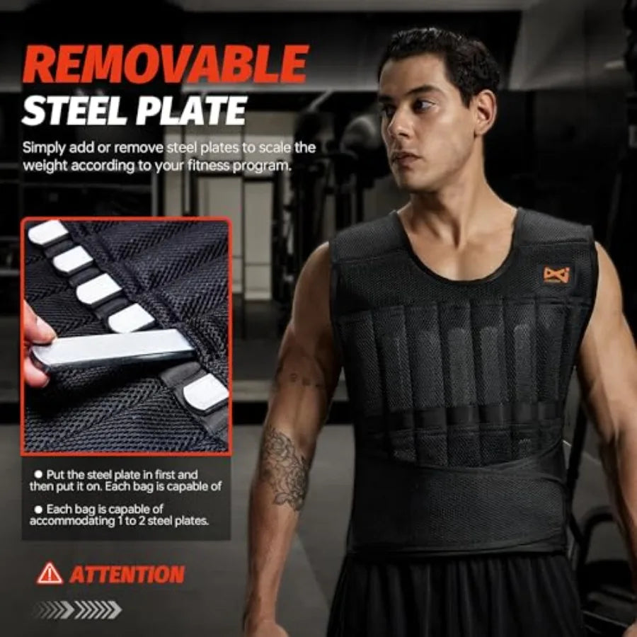 44lbs Adjustable Weighted Vest Set with Steel Plates - 5-Piece Body Weight Training Kit Includes Wrist Ankle Weights - Ergonomi