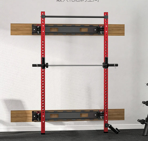 Home Gym Fitness Equipment Adjustable Power Cage Wall Mounted Folding Half Squat Rack