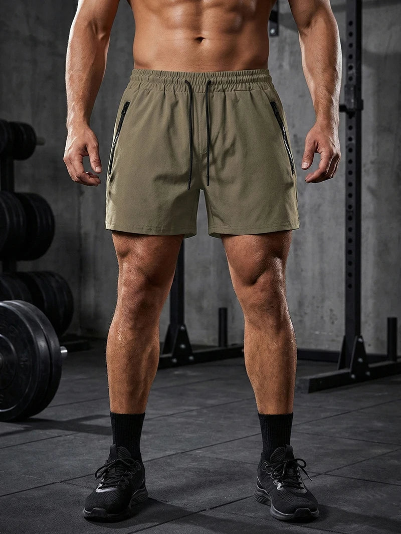 Men's Gym Workout Running Shorts with Zipper Pockets Mesh Liner Summer Sports Athletic Quick Dry Stretchy Shorts Swim Trunks