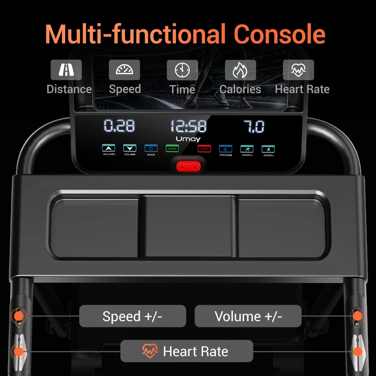 3.0HP Brushless Foldable Home Treadmill | 300LB Capacity | HR Monitor & Dual Shock Absorption | Cup/Phone Holder | Quiet Design