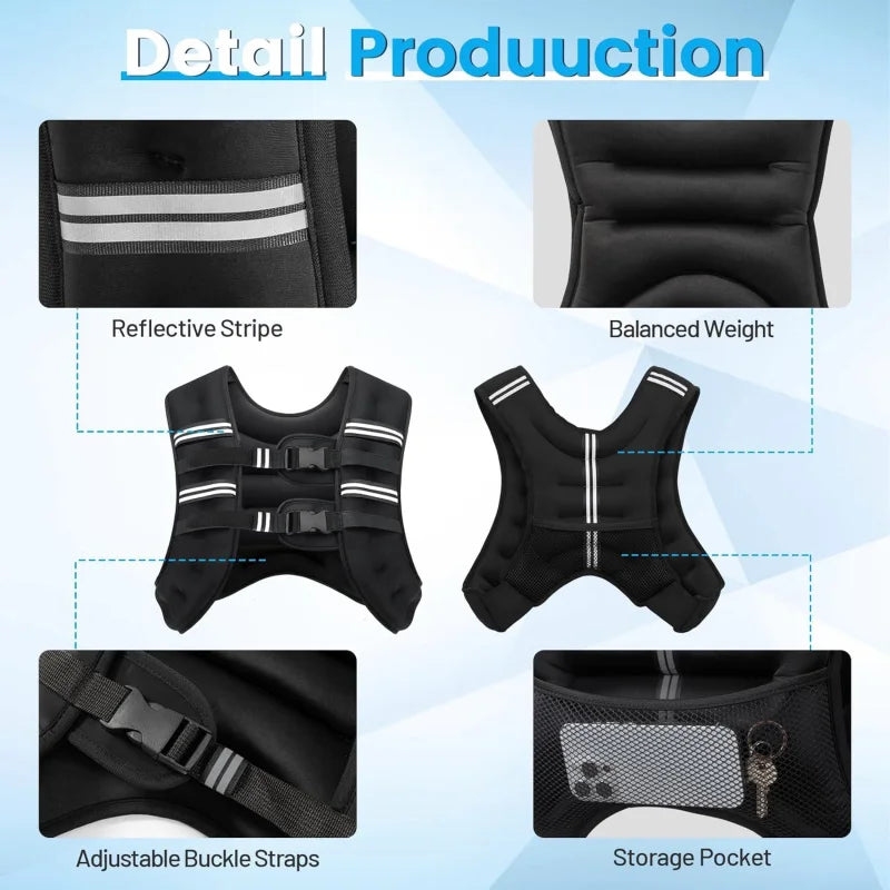 Weighted Vest，Men 6 Pound/8 Pound/12 Pound/16 Pound/20 Pound/30 Pound，Women with reflective stripes，Adjustable Weighted Vest，Sui
