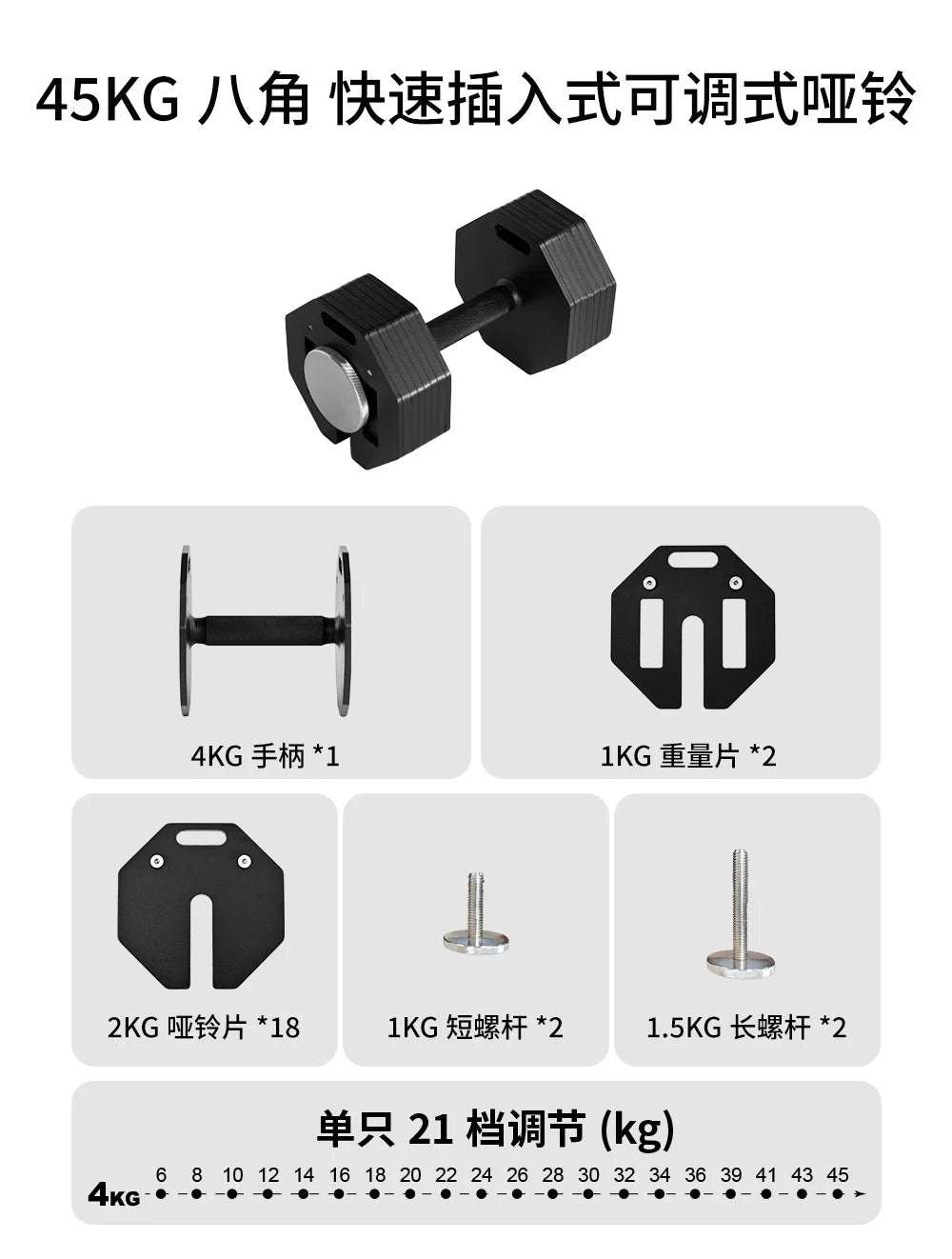 New hot selling plug-in adjustable dumbbell, detachable multifunctional octagonal dumbbell, 2kg incremental dumbbells