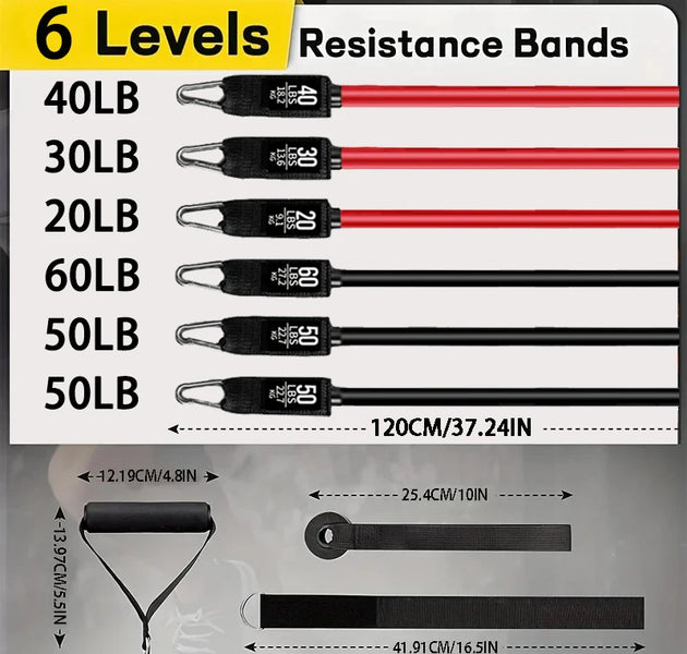 Resistance Bands Set 250lbs Elastic Exercise Bands with Door Anchor, Handles, Ankle Straps and Carry Bag, Indoor Outdoor Fitness