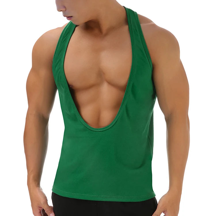 Muscle Tank Vest Men's Sports Sleeveless Shirts Sexy Deep V Neck Loose Summer Vests Solid Color T Shirts Fitness Gmy Tops