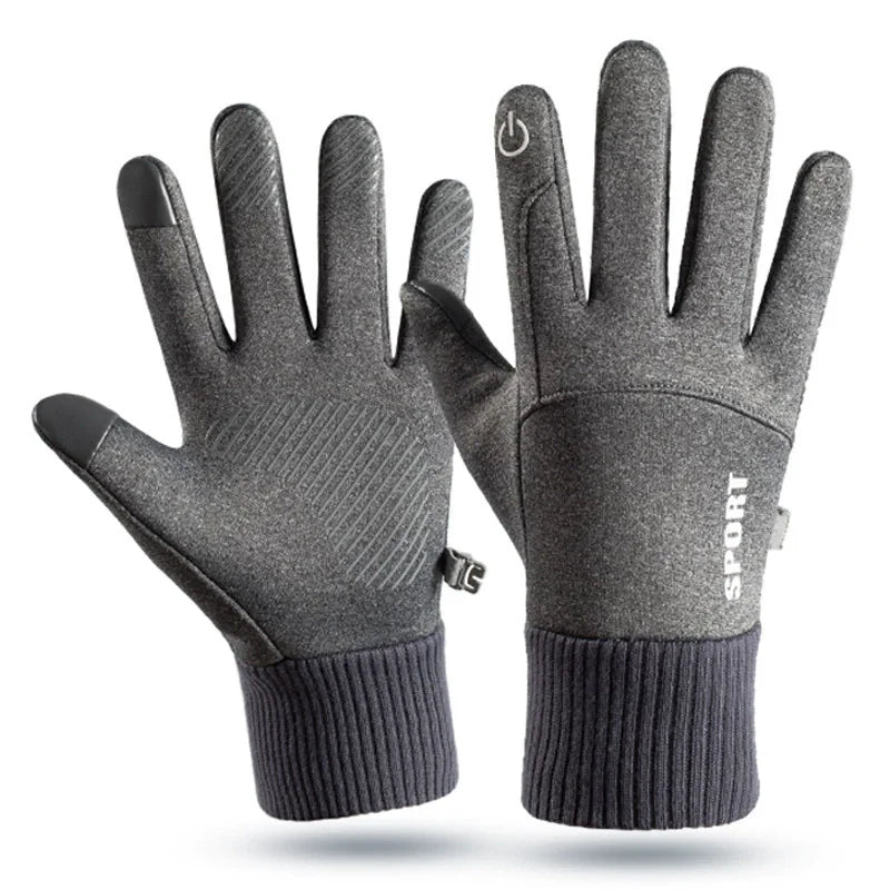Black Winter Fleece Gloves Full Fingers Waterproof Touch Screen Cycling Outdoor Sports Running Motorcycle Ski Warm