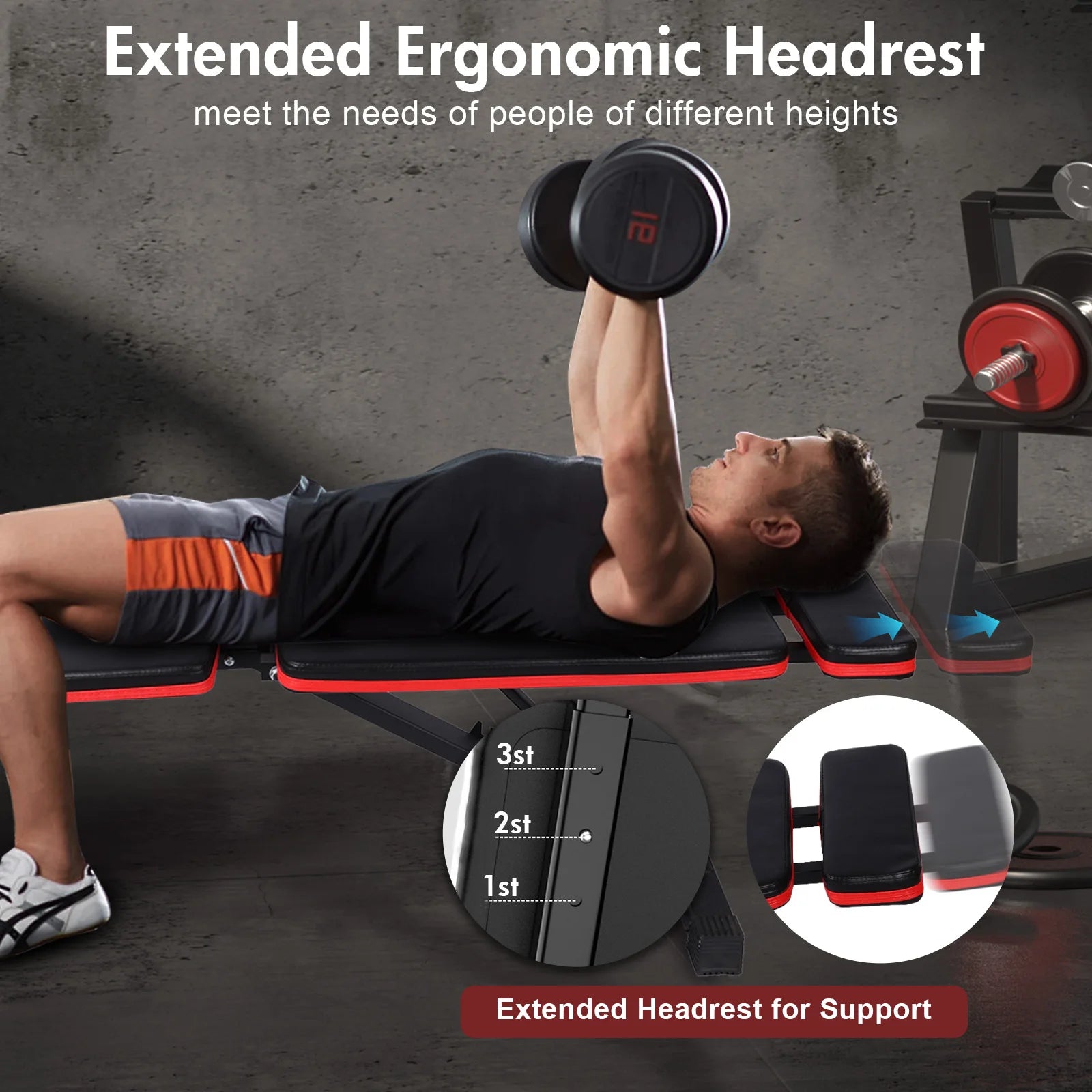 7-Level Foldable Adjustable Weight Dumbbell Bench Incline Multifunctional Bench/Headrest Leg Extended 770 lbs for Home Workouts