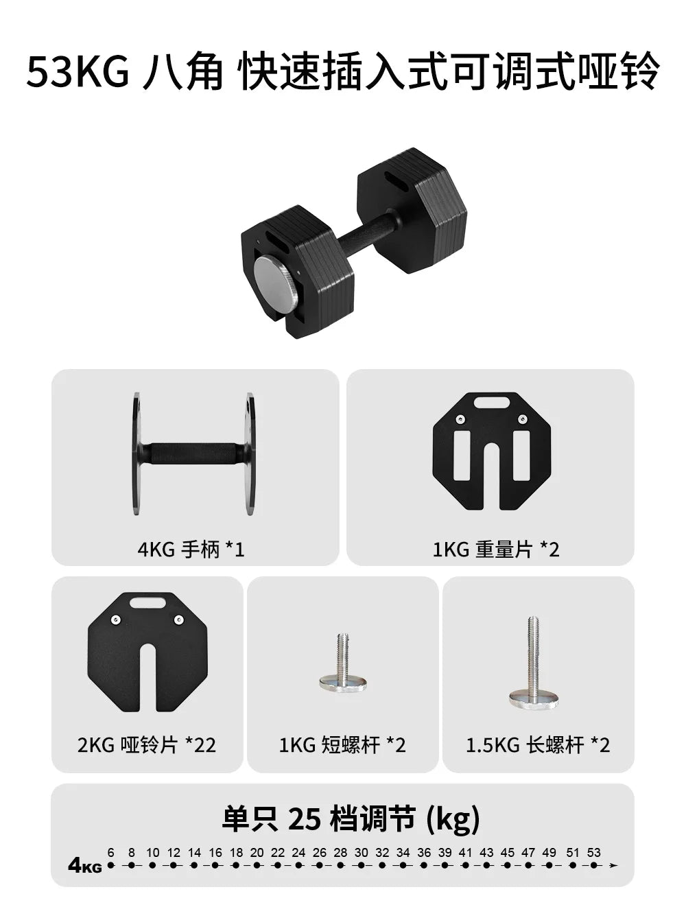 New hot selling plug-in adjustable dumbbell, detachable multifunctional octagonal dumbbell, 2kg incremental dumbbells
