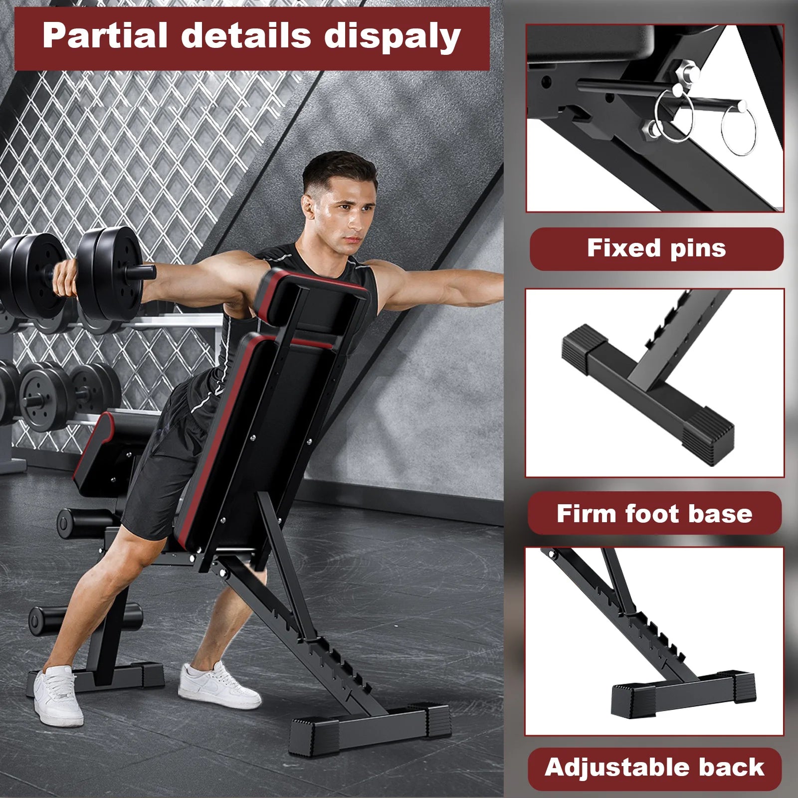 7-Level Foldable Adjustable Weight Dumbbell Bench Incline Multifunctional Bench/Headrest Leg Extended 770 lbs for Home Workouts