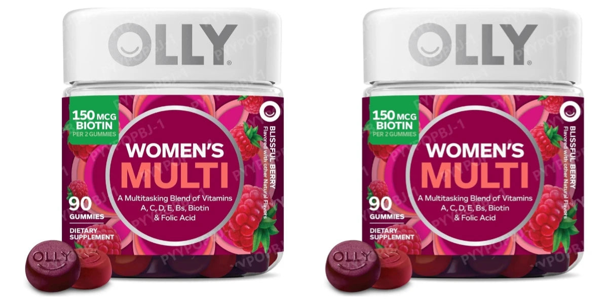 OLLY Women's Multivitamin Gummy, Vitamins A, D, C, E, Biotin, Folic Acid, Adult Chewable Vitamin, Berry Flavor, 45 Day Supply