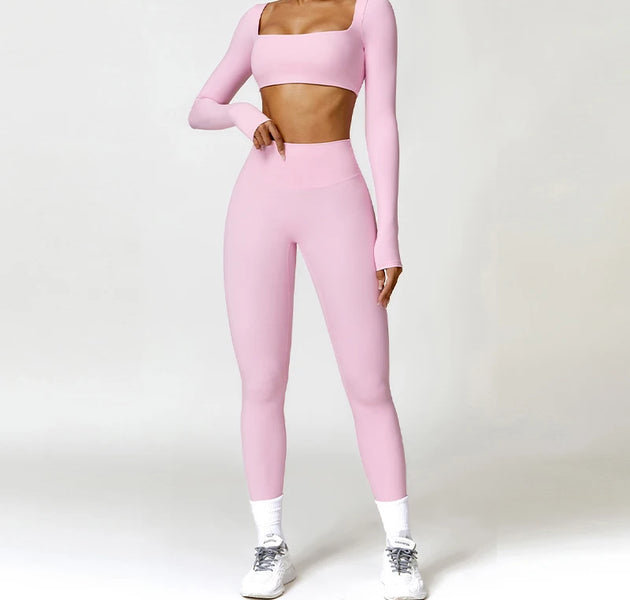 2PCS Yoga Suit Sports Set Women Quick-Drying Gym Set Women Tracksuit Running Workout Long Sleeve Sports Shirt Yoga Clothing