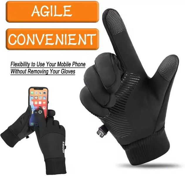 Black Winter Fleece Gloves Full Fingers Waterproof Touch Screen Cycling Outdoor Sports Running Motorcycle Ski Warm
