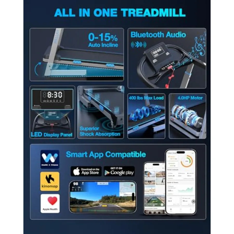 Auto Incline Folding Treadmill 10 Incline Desk Walking Pad with Handlebar 400 lbs Heavy-Duty Ccity Space-Saving Quiet Under-Des