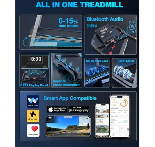 Auto Incline Folding Treadmill 10 Incline Desk Walking Pad with Handlebar 400 lbs Heavy-Duty Ccity Space-Saving Quiet Under-Des