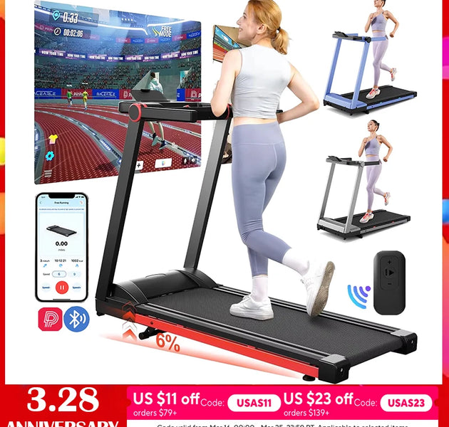 3.5HP Foldable Treadmill 350lbs Adjustable 6% Incline Walkingpad for Home/Office LCD APP Data Treadmills 10MPH Exercise Machine