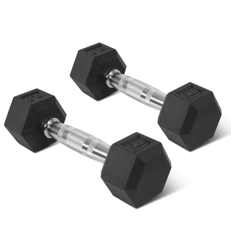 Non-Slip Grip Dumbbell, Rubber Hex, 5 lbs, 2 Count,Easy to store and carry